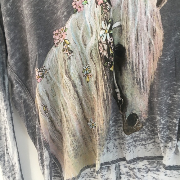 Chaser Horse Print Gray Burnout Long Sleeve Tee - Picture 2 of 8